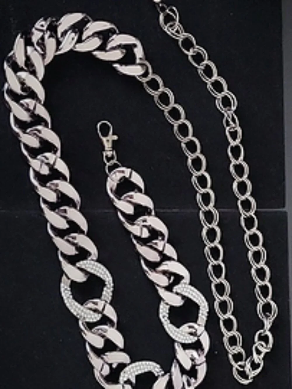 Wide Chain Belt Acrylic Large Metallic Links Metal Pave' Rhinestone Links 27